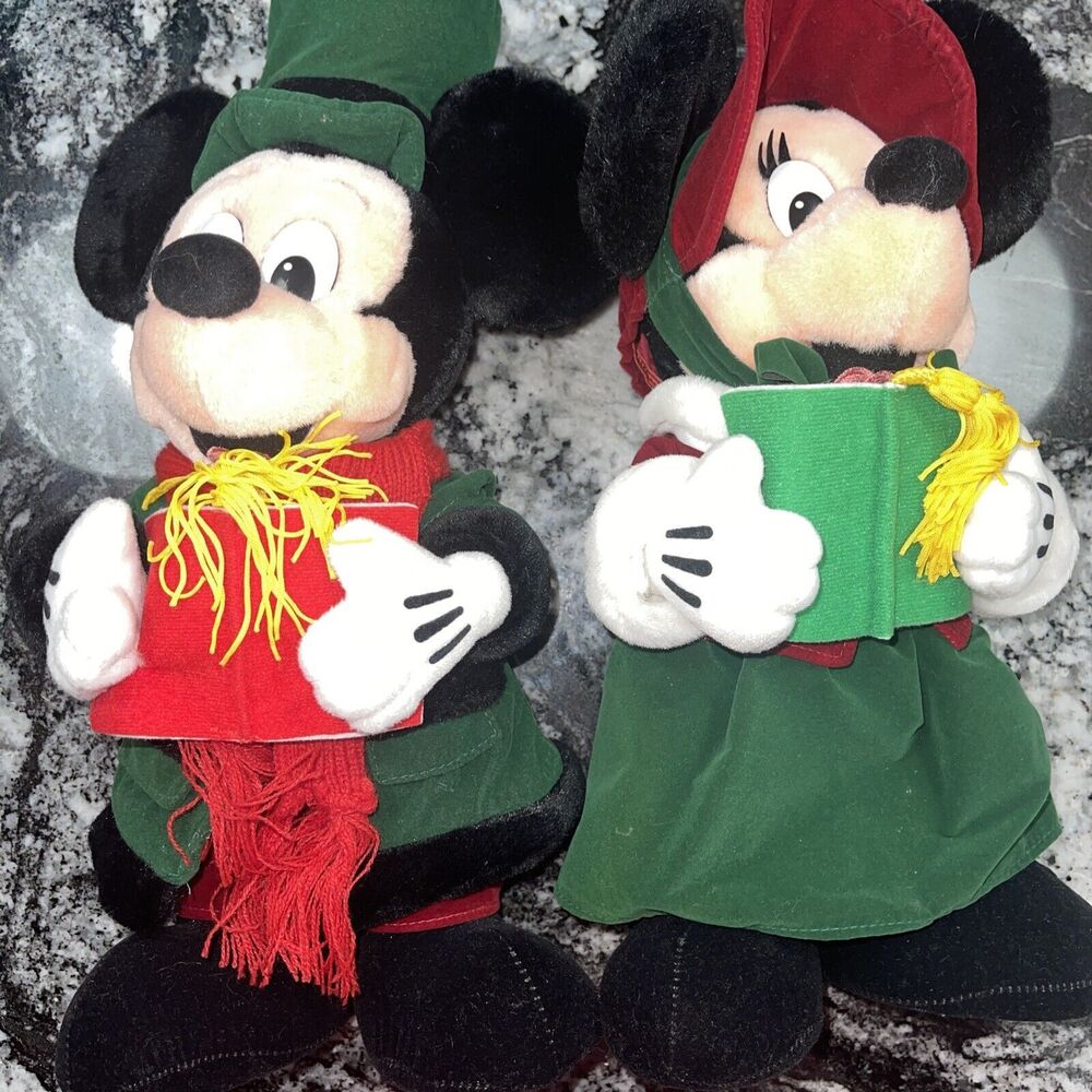 VTG Christmas Caroling Mickey & Minnie Mouse Plush Walt Disney World Disneyland